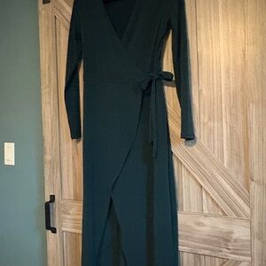 Forever 21 Dark Green Long Sleeve Wrap Dress